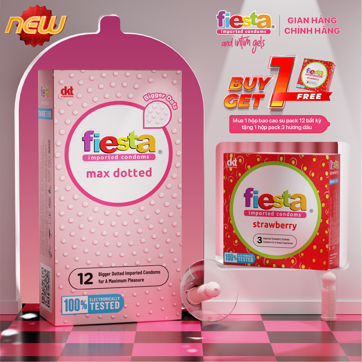 BUY 1 GET 1 - Mua 1 Fiesta Hộp 12 cái bất kỳ tặng 1 Fiesta hương Dâu Hộp 3 cái