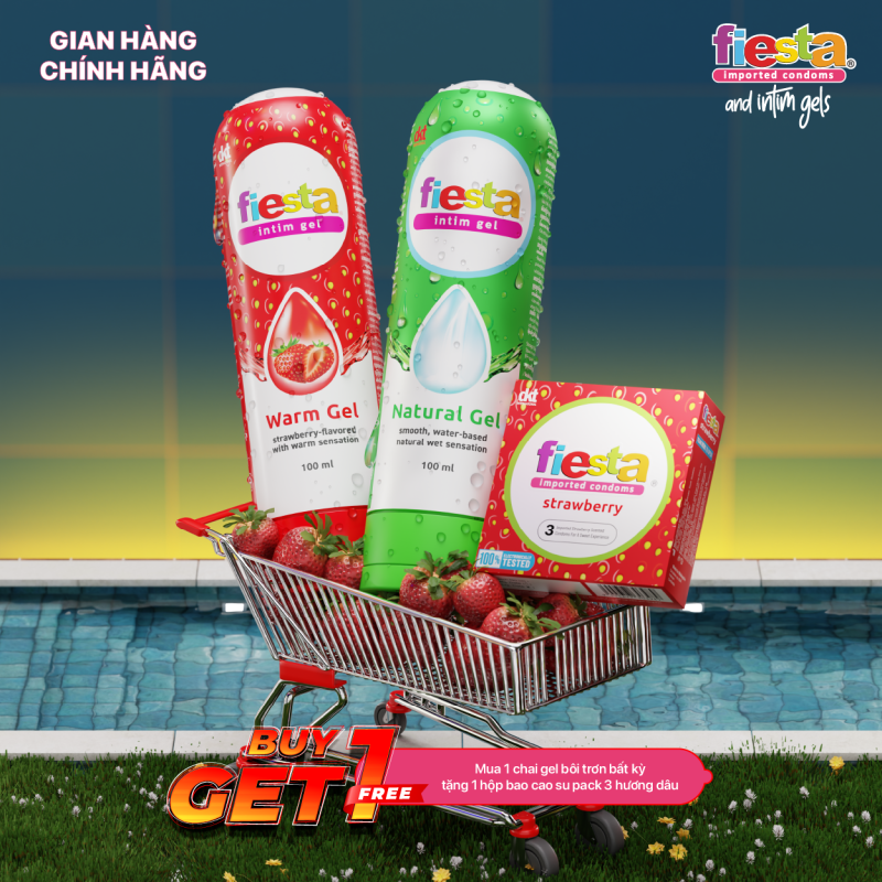 BUY 1 GET 1 - Mua 1 Fiesta Gel Bôi Trơn bất kỳ tặng 1 Fiesta hương Dâu Hộp 3 cái