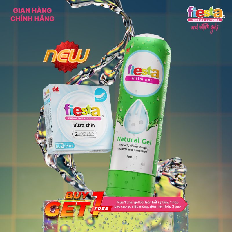 BUY 1 GET 1 - Mua 1 Fiesta Gel Bôi Trơn bất kỳ tặng 1 Fiesta Ultra Thin Siêu Mỏng, Siêu Mềm Hộp 3 cái